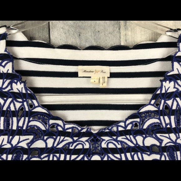 Meadow Rue Palermo Striped Embroidery Top Sm EUC - Picture 6 of 8